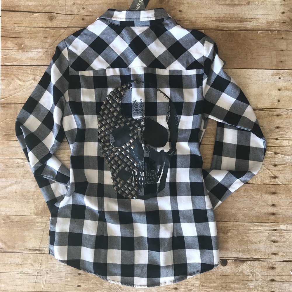 💀Skull Stud Plaid Button Down💀